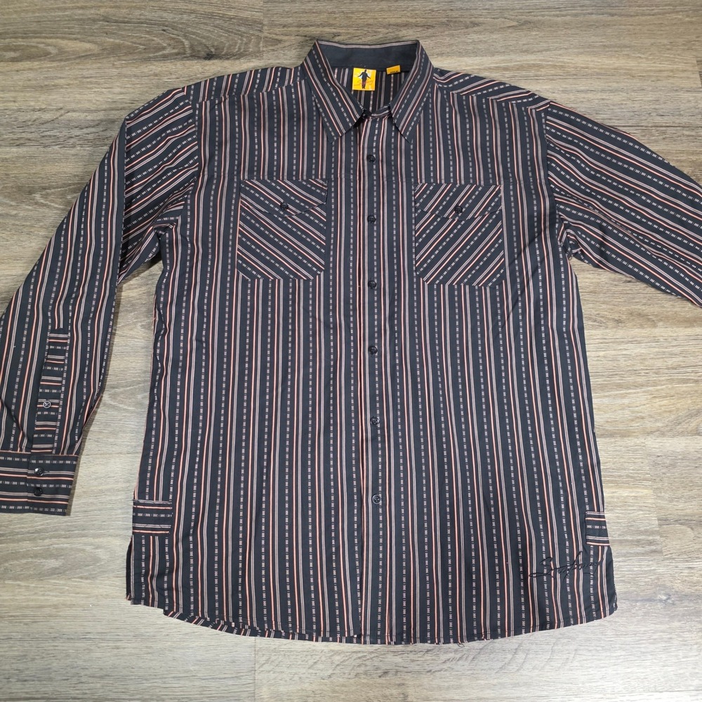 Steve Harvey L Button Down Shirt Mens Black Orange Striped Long Sleeve Cotton‎